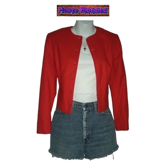 Vintage 60's Pendleton Wool Cropped Blazer Red Crop Office Work Retro Jacket 6 - Picture 1 of 10